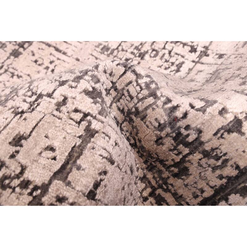 ECARPETGALLERY Hand-knotted Legacy Beige, Charcoal Silk, Wool Rug - 2'6 x 10'3