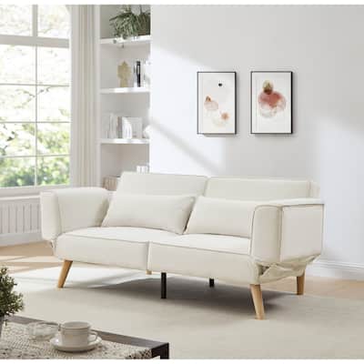 Futon Sleeper Sofa Bed Velvet Recliner Sofa Loveseat Couch with Adjustable Armrests, Splitback Recline and Pillows