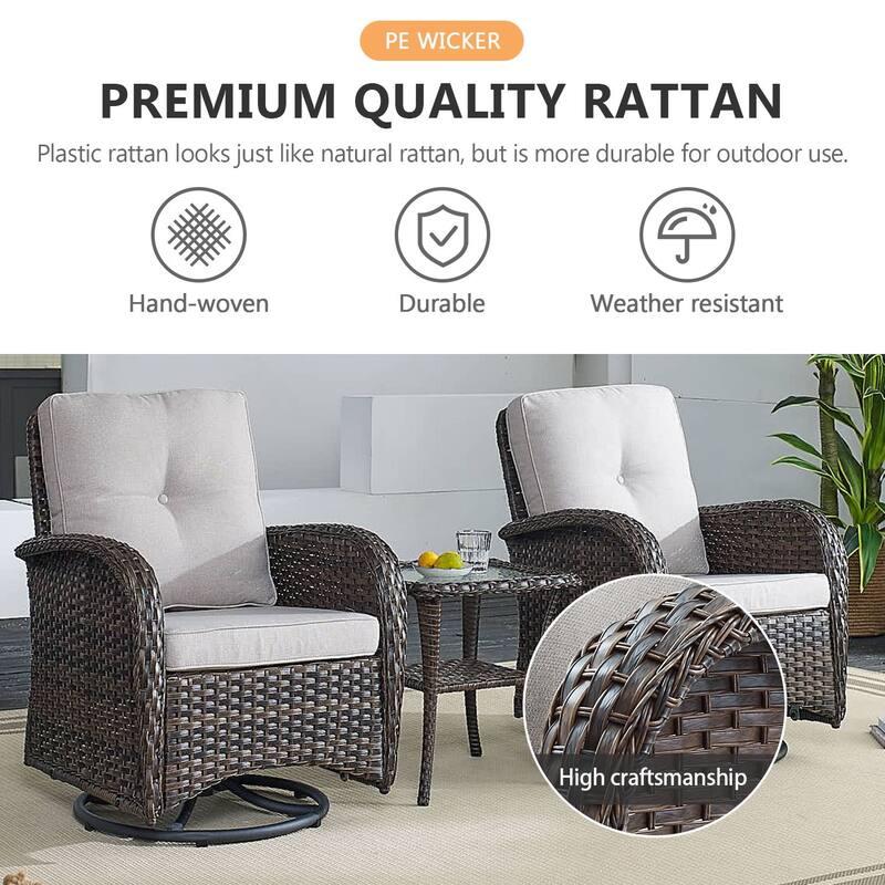 PlainCurve 7-Piece Brown Wicker Patio Fire Pit Sofa Seating Set with Olefin Cushions