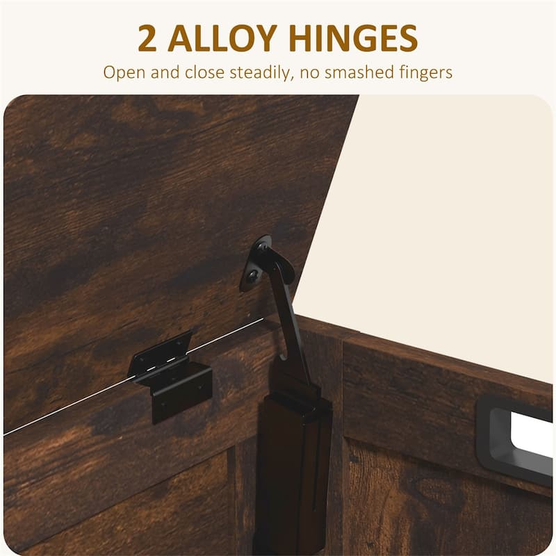29.9" Wood Storage Box with 2 Safety Hinges and Side Handles