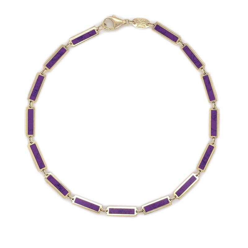 Joelle Collection Gemstone Inlay Stackable Bracelet 14K Gold - Amethyst, Turquoise, Malachite, Lapis