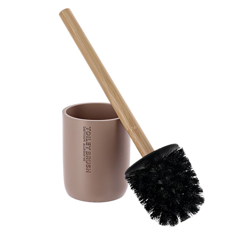 Chic Matte Toilet Brush Holder Set with Natural Bamboo Handle - 4 L x 4 W x 14.8 H