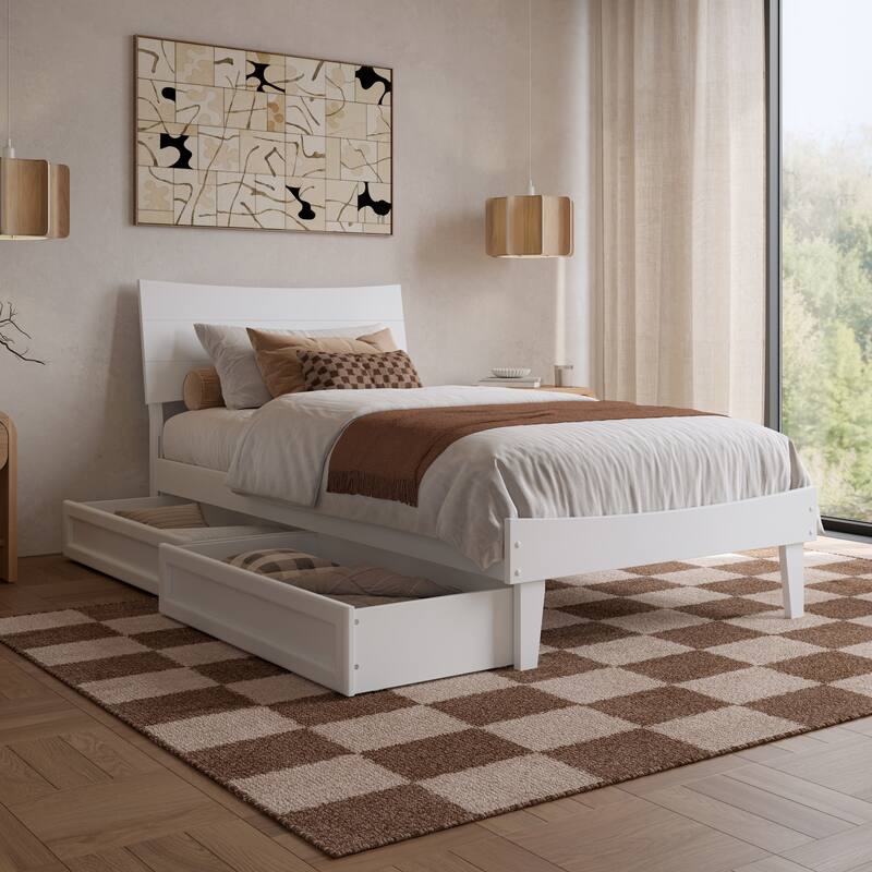 Phoenix Wood Platform Bed with Storage Drawers - White - Twin XL