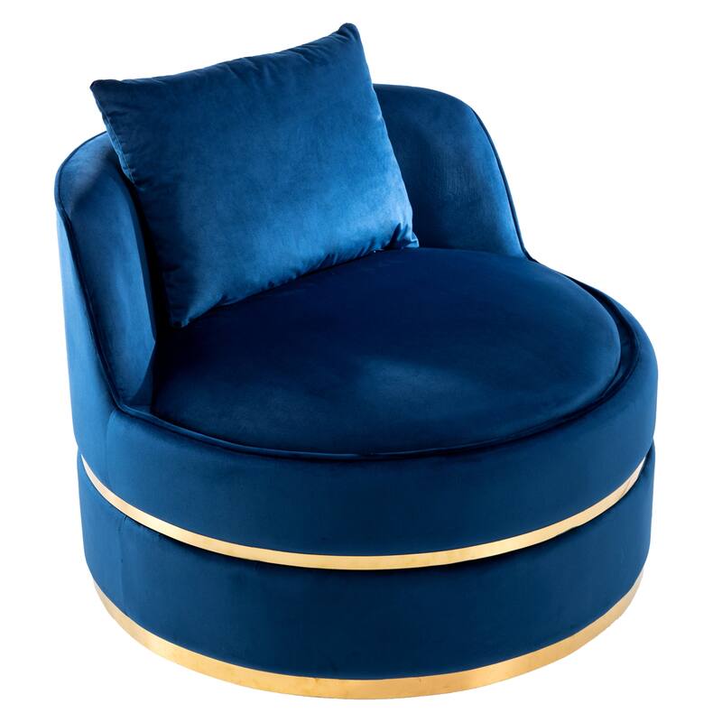 Swivel Accent Chair, Indoor Armchair with Pillow, Modern Velvet Upholstered Barrel Chair with Backrest for Living Room