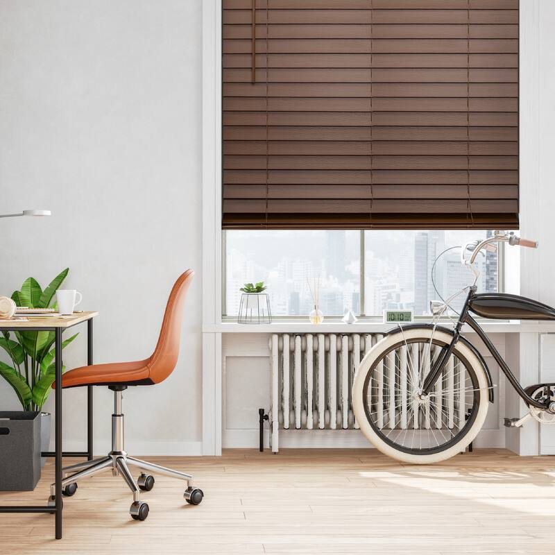 64-inch Dark Oak Cordless Faux Wood Blind