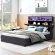 preview thumbnail 1 of 17, Multiple Storage,Full Size Upholstered Platform Bed with Storage Headboard, LED, USB Charging and 2 Drawers Dark Gray