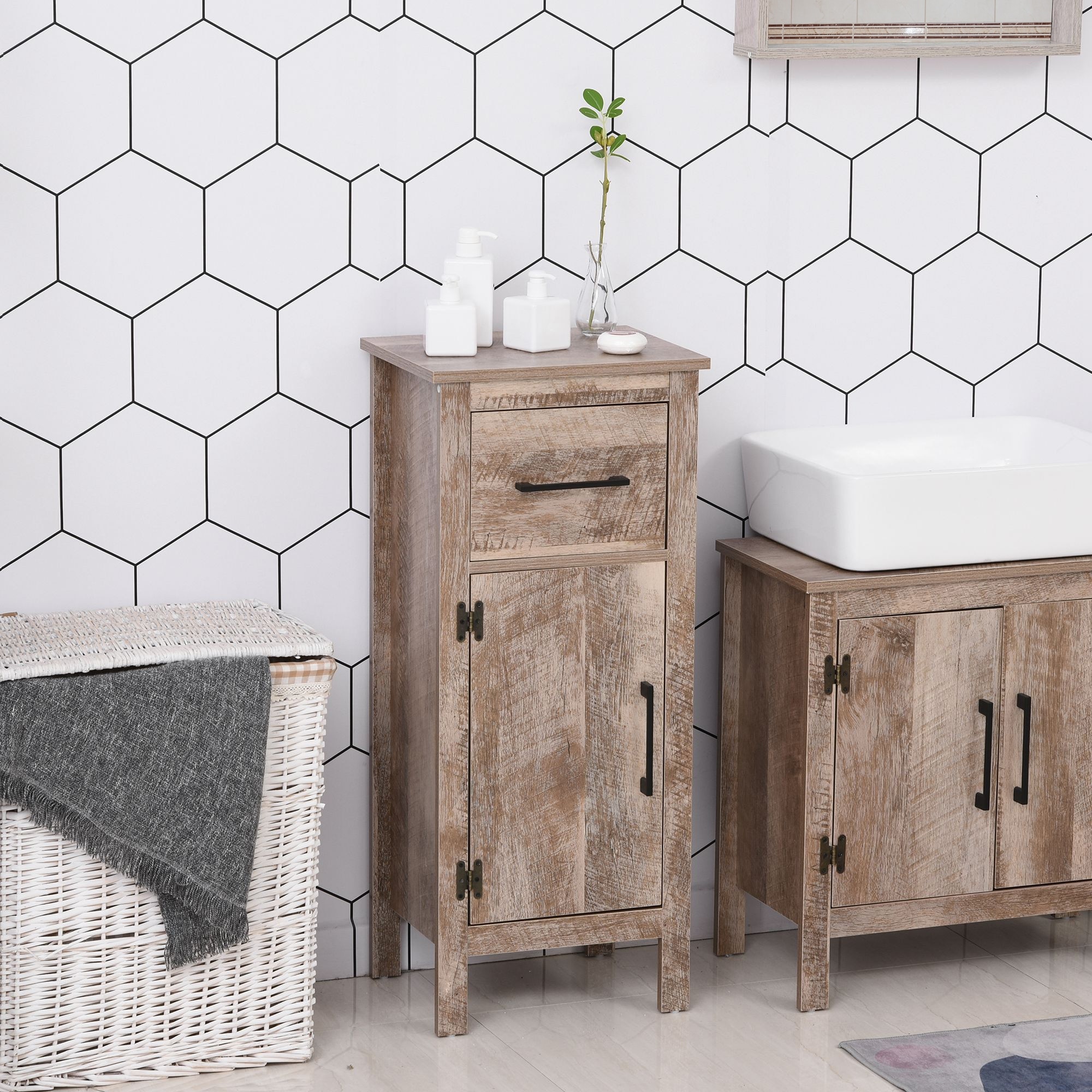 kleankin Wooden Under Sink Bathroom Floor Storage Cabinet with