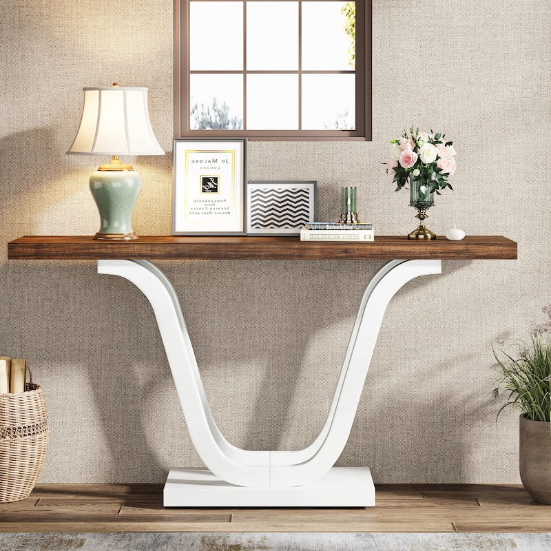 Farmhouse Console Sofa Table, 55 Inches Wood Sofa Table Entryway Table