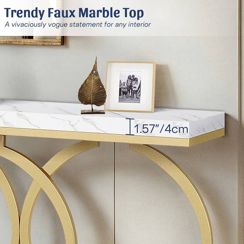 55" Console Table,Narrow Entryway Table with Geometric Metal Frame