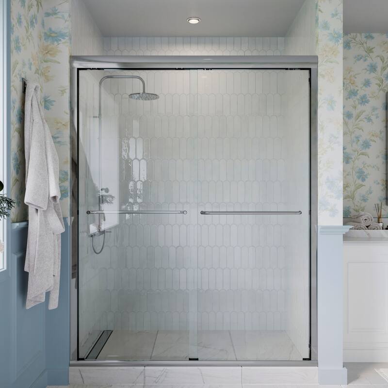 Seawin Strada Light Bypass Frameless Sliding Glass Shower Door 1/4 in. (6 mm) Thick Clear Tempered Glass - 56 - 60 in. W x 76 in. H - Polished Chrome