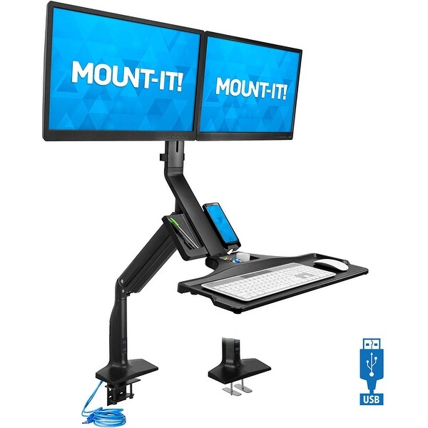Dual monitor sit stand desk sale
