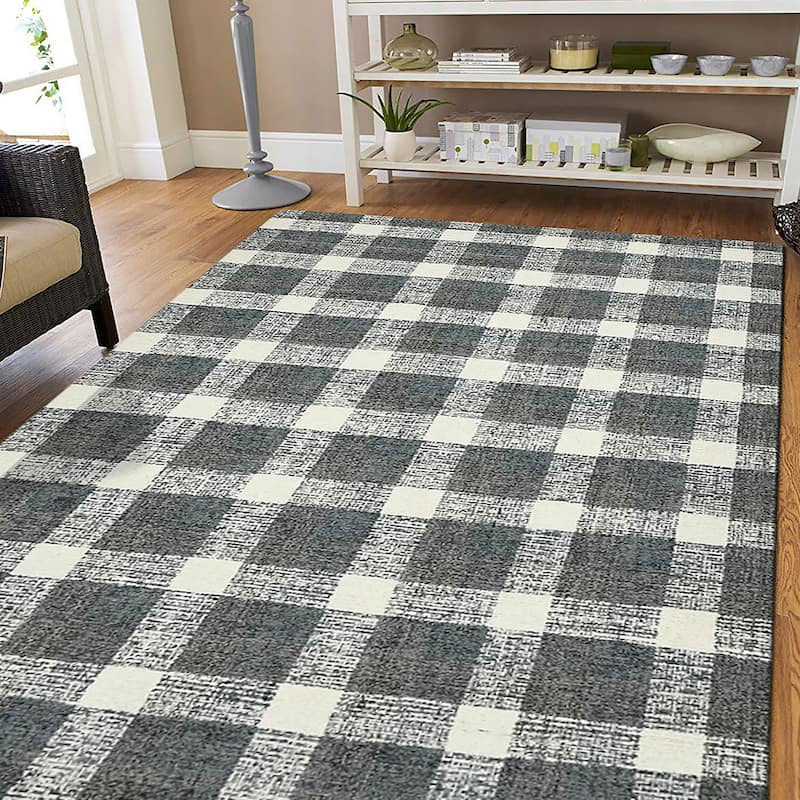 Tennessee Tartan Plaid Hand-Tufted Wool Rug - 8'x10' - Dark Gray