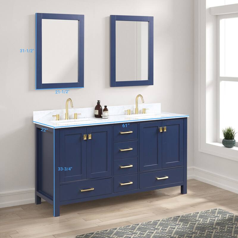 Blossom Geneva 60 Inch Double Bathroom Vanity with Marble Top & Sinks