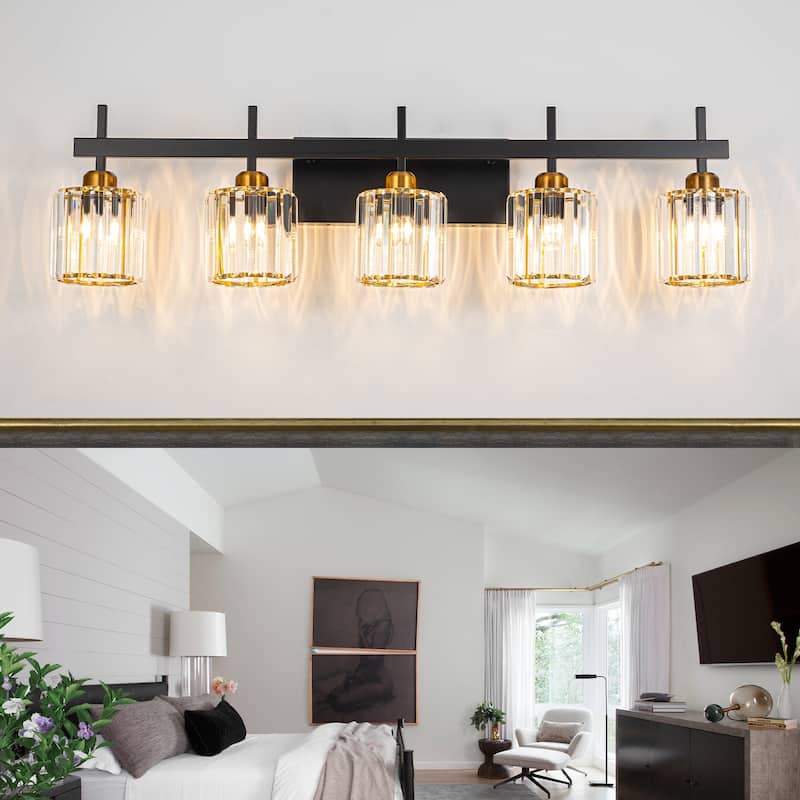 3/4/5-Light Modern Dimmable Crystal Bathroom Vanity Lights Fixtures Over Mirror - 5 - Light - Black/Gold