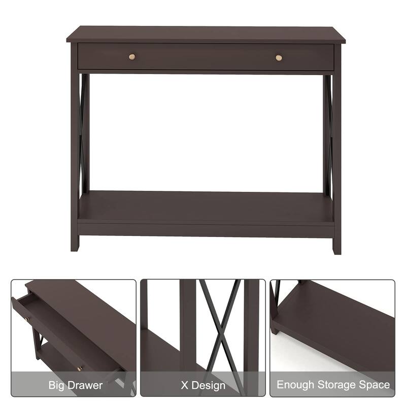 Console Table with Drawer and Storage Shelves,Foyer Entryway Sofa Table for Living Room,Hallway