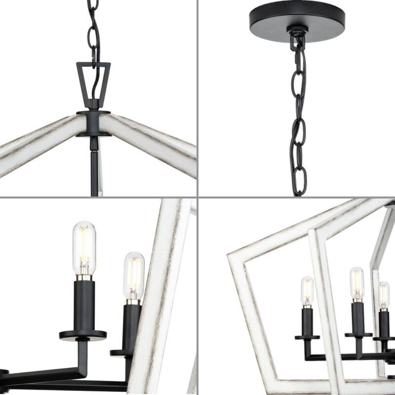 Galloway Collection 5-Light 19.25 in. Matte Black Modern Farmhouse Chandelier with Distressed White Accents - Medium - Matte Black - Medium