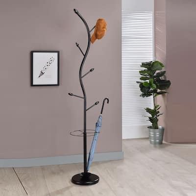 Metal 6-Hook Coat & Hat Rack with Umbrella Stand