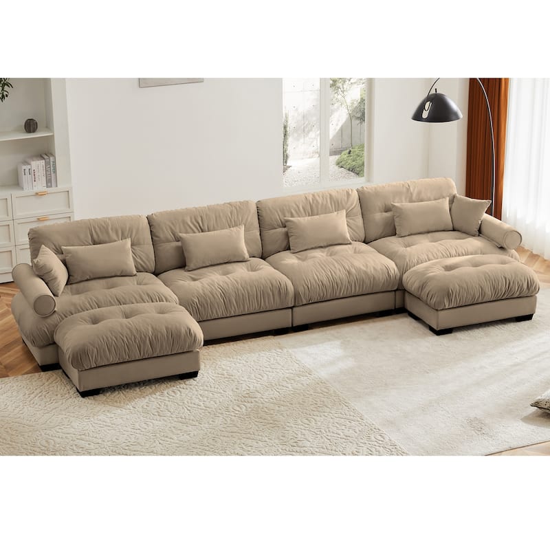 Modern Sectional Couch Comfortable Upholstered Sofa Set with Lumbar Pillow and Throw Pillow for Living Room