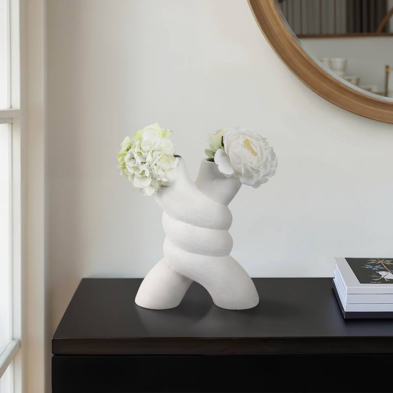 Pottery Twisted Vase with Sculptural Design for Home Decor - 14" White