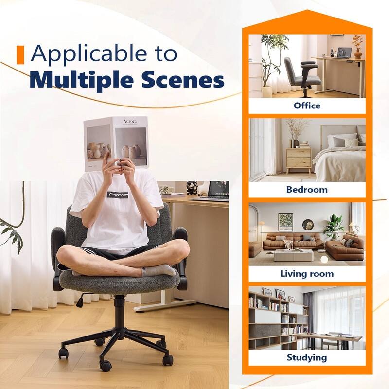 Chenille Swivel Chair With Adjustable Flip-Up Arms For Cross-Legged