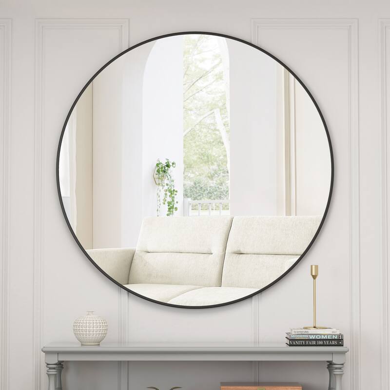 Circular Wall Decor Mirror with Metal Framed - 39" - Black