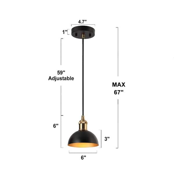 Modern Industrial 1-Light Dome Black Gold Metal Pendant Light for ...