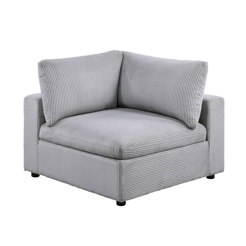 Light Gray Corduroy Upholstered Modular Piece with Low Legs - Corner Sofa