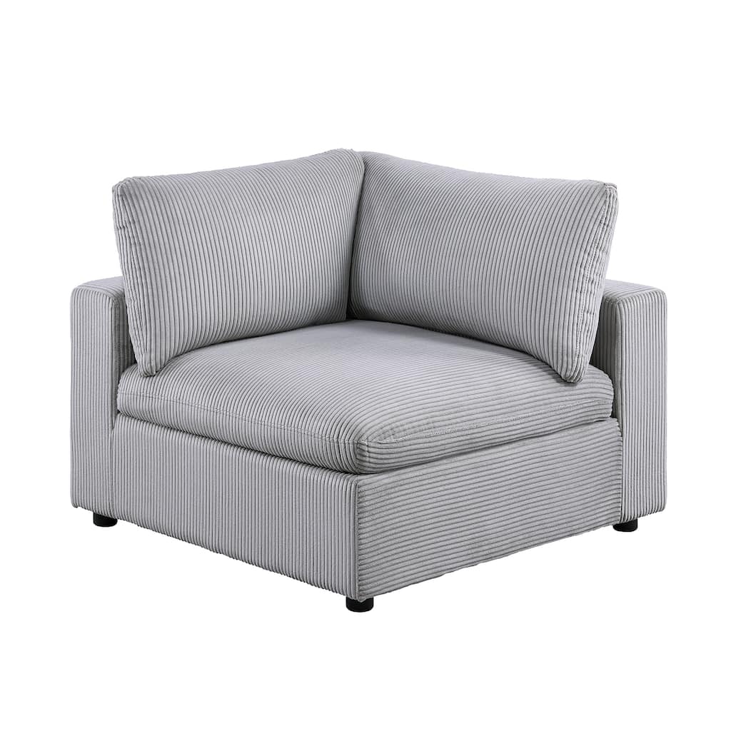 Light Gray Corduroy Upholstered Modular Piece with Low Legs