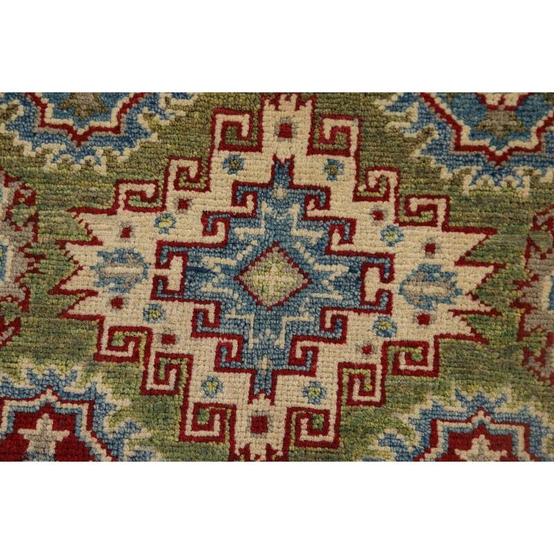 Green Kazak Accent Rug Handmade Oriental Wool Carpet - 2'8" x 3'11"