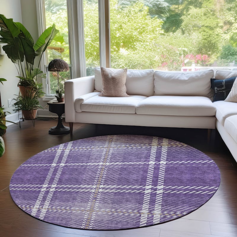Machine Washable Indoor/ Outdoor Chantille Plaid Cozy Rug