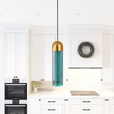 Modern Green Glass Cylinder Pendant Light Fixture for Kitchen Island Decor