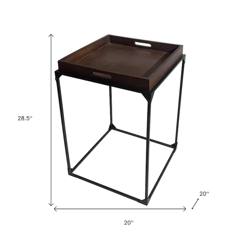 HomeRoots 29" Dark Brown and Black Solid Wood and Iron Square Frame End Table - 20 in. x 28.5 in. x 20 in.