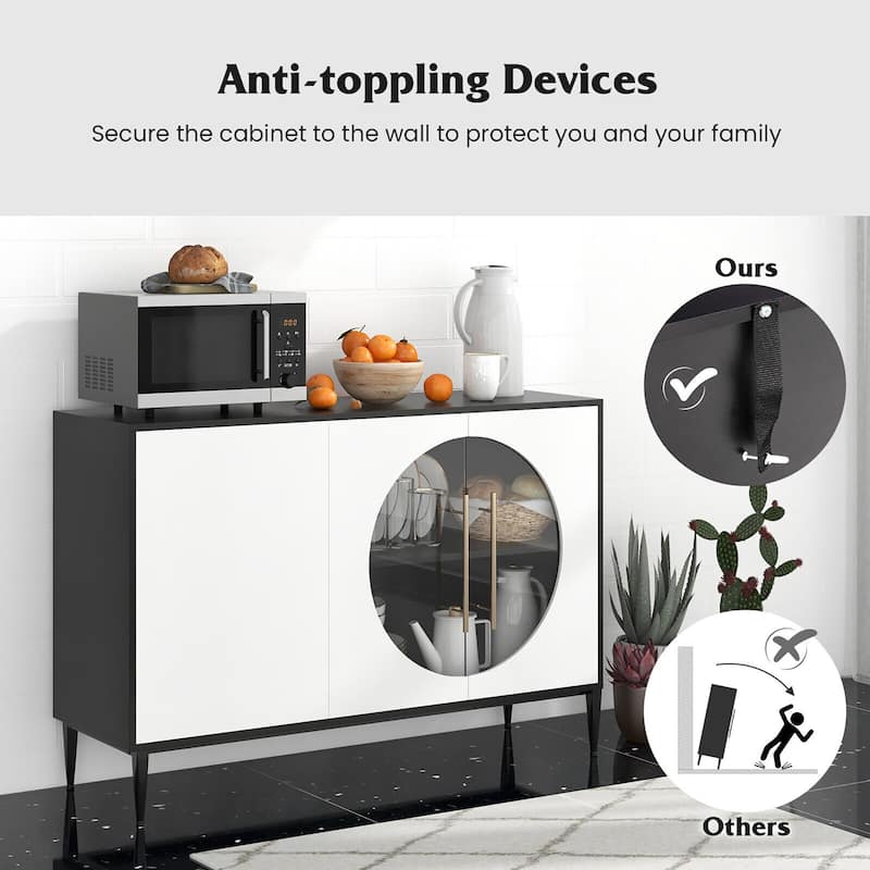 Gymax Sideboard Cabinet w/ Tempered Glass Door Elevated Metal Legs