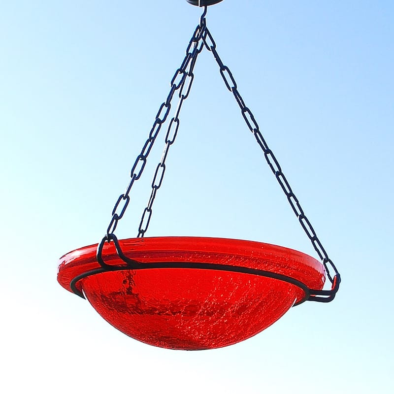 Achla Designs Reflective Crackle Glass Birdbath Bowl, 12.5 Inch Diameter, Red