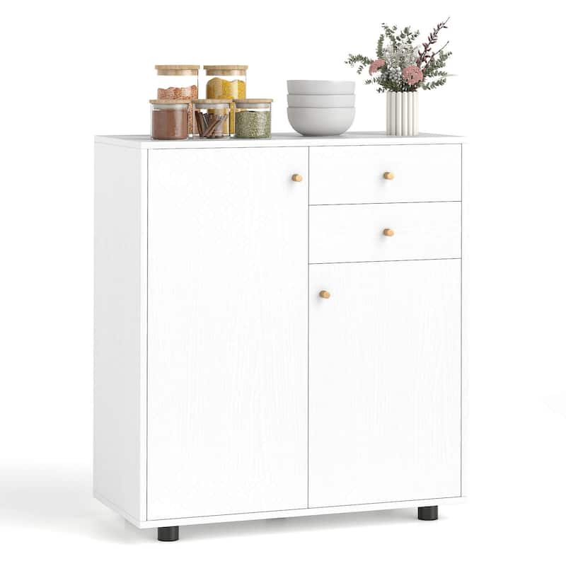 Costway Kitchen Sideboard Buffet Cabinet with 2 Drawers, 2 Doors and 3 - See Details - White - See Details