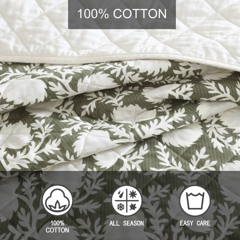 Eddie Bauer Garden Bloom Cotton Reversible Green Quilt Set