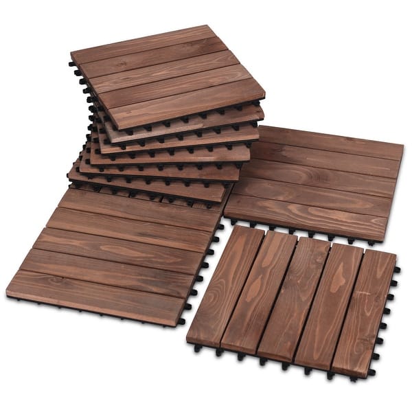 24, Grey 12x12 YuPaoPao Wood Flooring Decking Patio Pavers Interlocking Wood Plastic Composite Tiles Outdoors Garden Porch Balcony