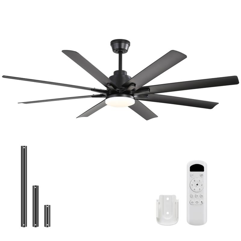 Sofucor 52 Inch Ceiling Fans with Lights and Remote,Reversible DC Motor,8 ABS Blades Indoor/Outdoor,Smart Control Optional - Remote Control - Black with Black Blades