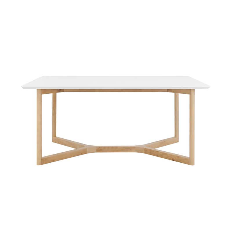 HomeRoots 63" White and Natural Solid Wood Sled Base Dining Table - 63.00 in. x 30.00 in. x 31.50 in.