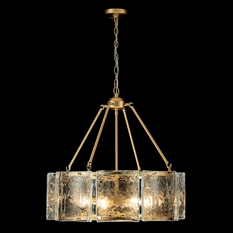 5-Light Modern Gold Drum Glass Chandelier 26.3 in. Pendant Island Lighting - 26.3 in. W x 25.1 in. H
