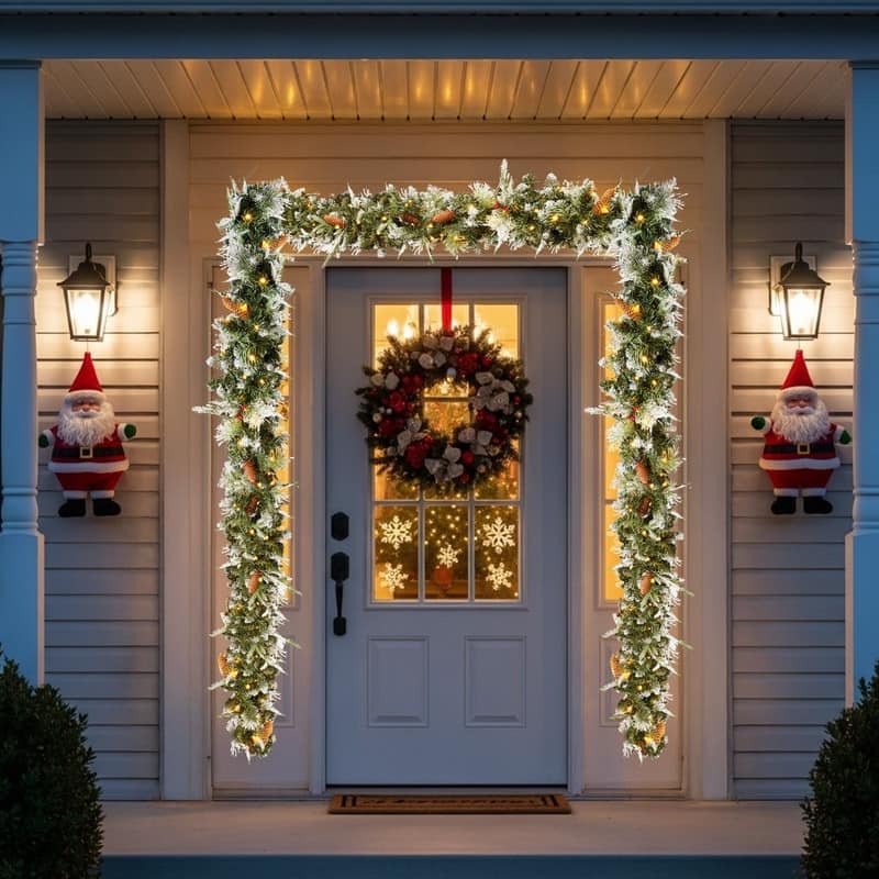 2 Pack 9FT Pre-lit Snow Flocked Christmas Garland