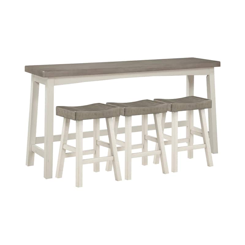 Casy 4pc Counter Height Table Set, 3 Contour Stools, White Brown Wood