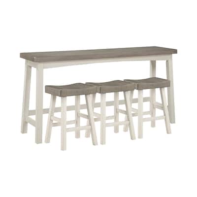 Casy 4pc Counter Height Table Set, 3 Contour Stools, White Brown Wood