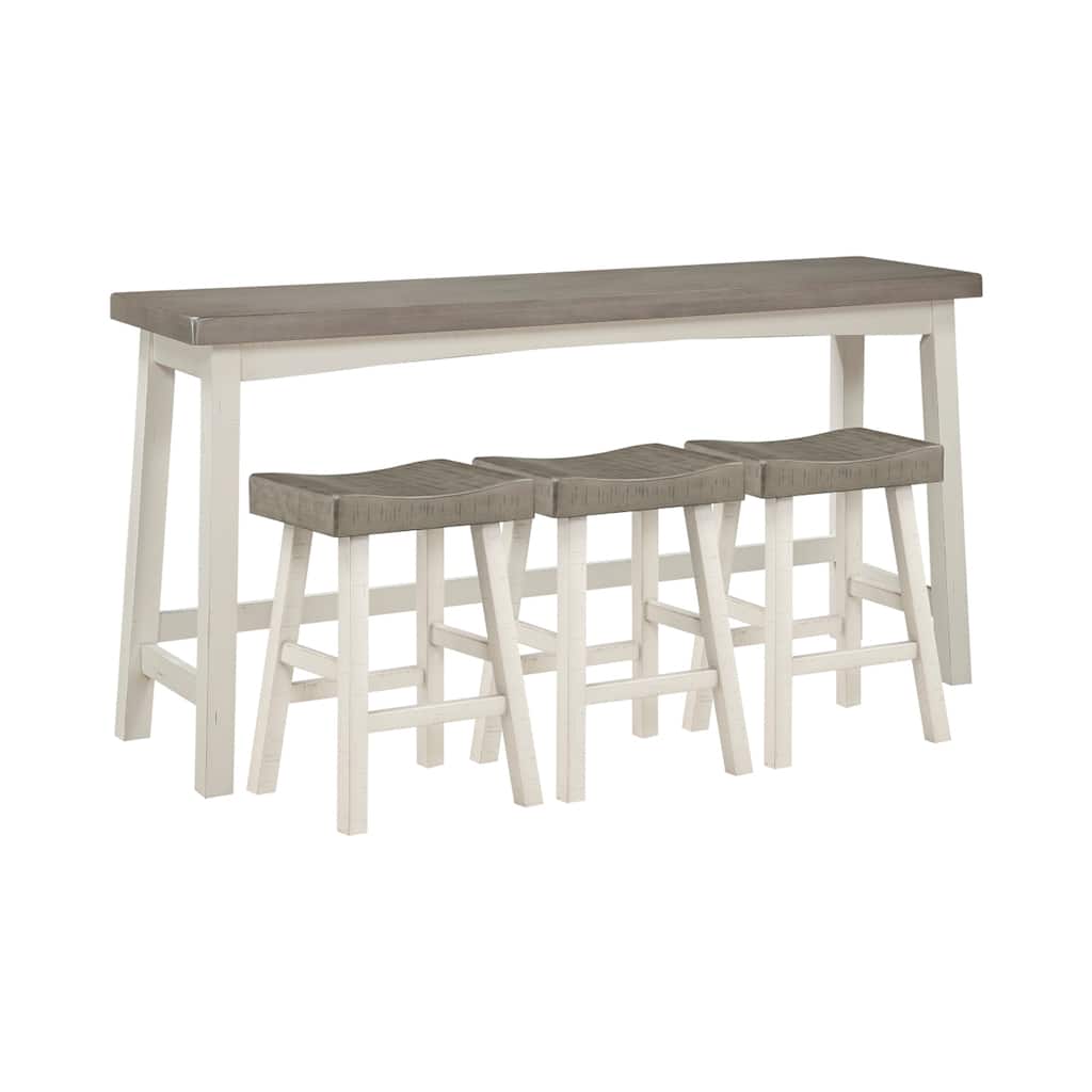 Casy 4pc Counter Height Table Set, 3 Contour Stools, White Brown Wood