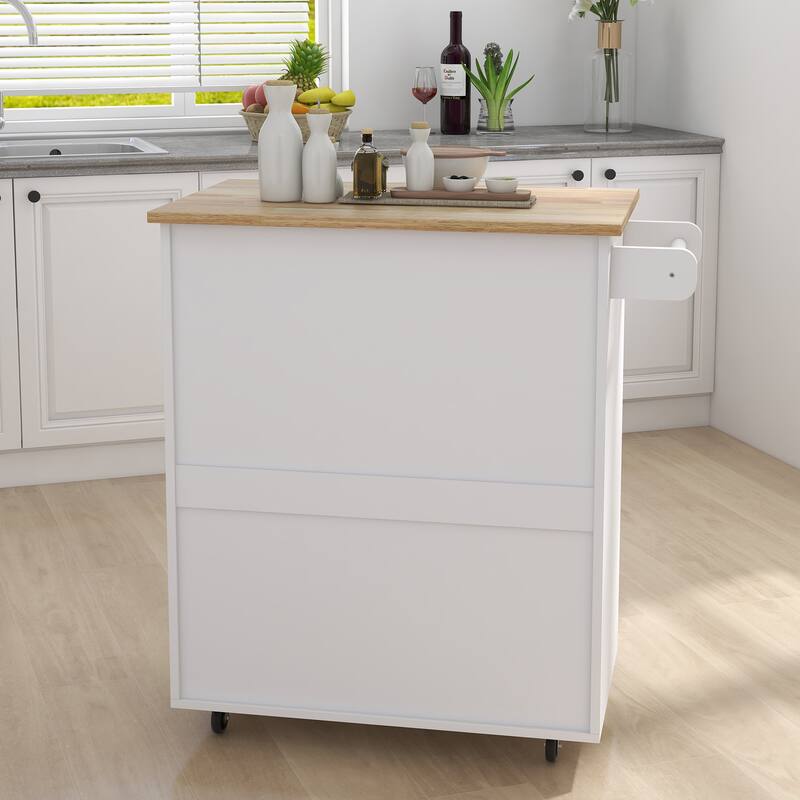 Kitchen Island Cart with Solid Wood Top and Locking Wheels