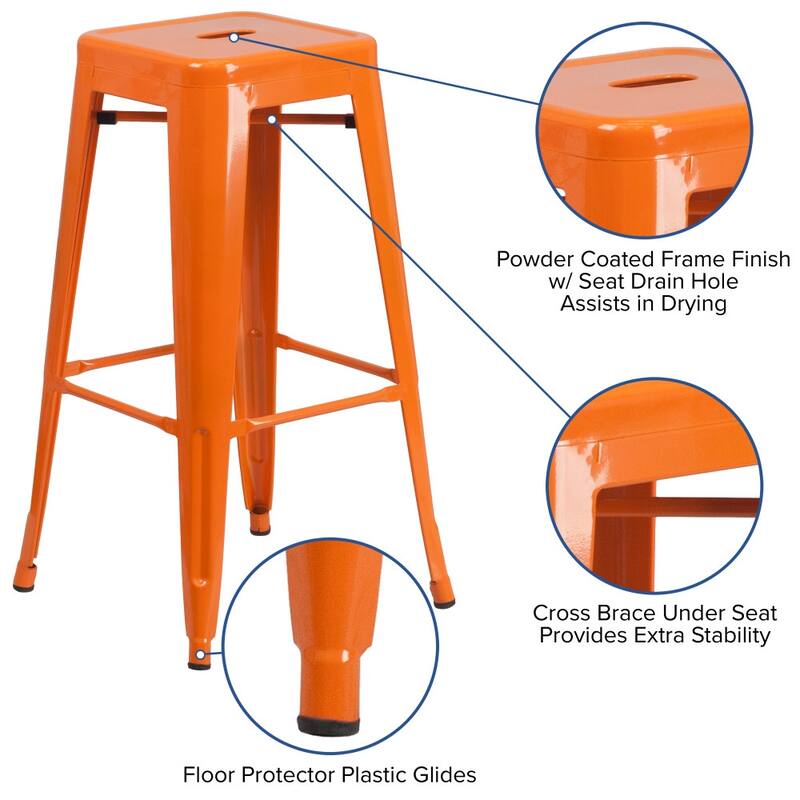 4 Pack 30" High Backless Metal Indoor-Outdoor Barstool with Square Seat