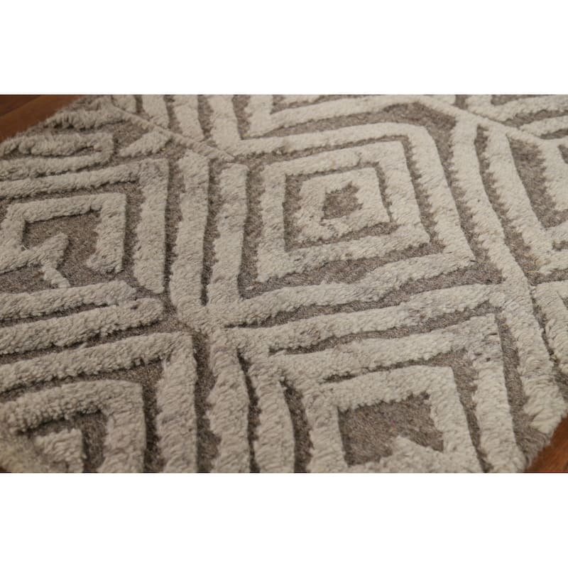 Geometric Moroccan Indian Accent Rug Handmade Trellis Wool Carpet - 2'0"x 3'0"