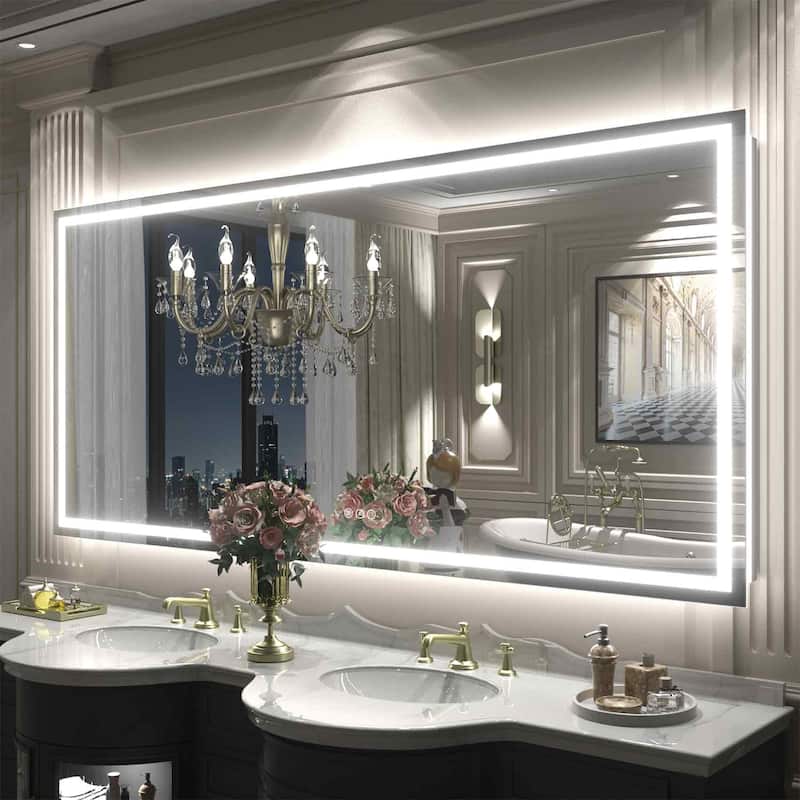 KIOTEE Super Bright Anti-fog LED Bathroom Mirror with Backlit and Front Lighting 3-Year Warranty - 72x32