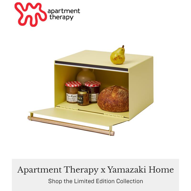 Yamazaki Home Bread Box - Two Styles, Steel and Wood, Horizontal, Holds 22.2 lbs - L 14.37 x W 16.93 x H 9.45 inches