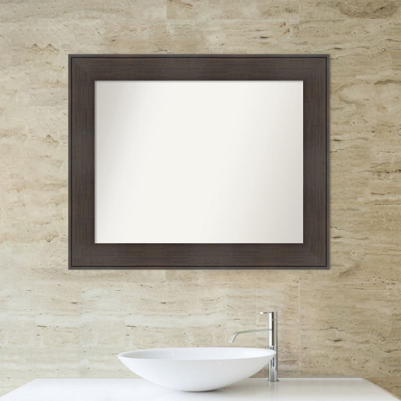 Non-Beveled Bathroom Wall Mirror - William Rustic Woodgrain Frame